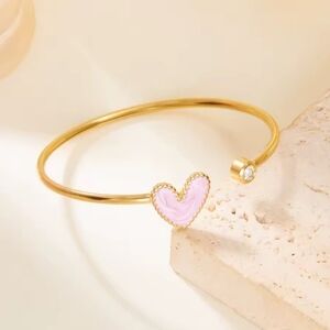 PINK Stainless Steel Love BLUE Heart Shape Open Bracelet For Women